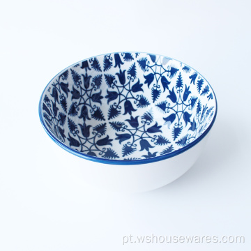 Wholesale azul pad impressão de macarrão bacia de arroz de porcelana
